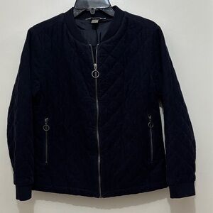 Christopher & Banks Petite Dark Blue Quilted Bomber Jacket